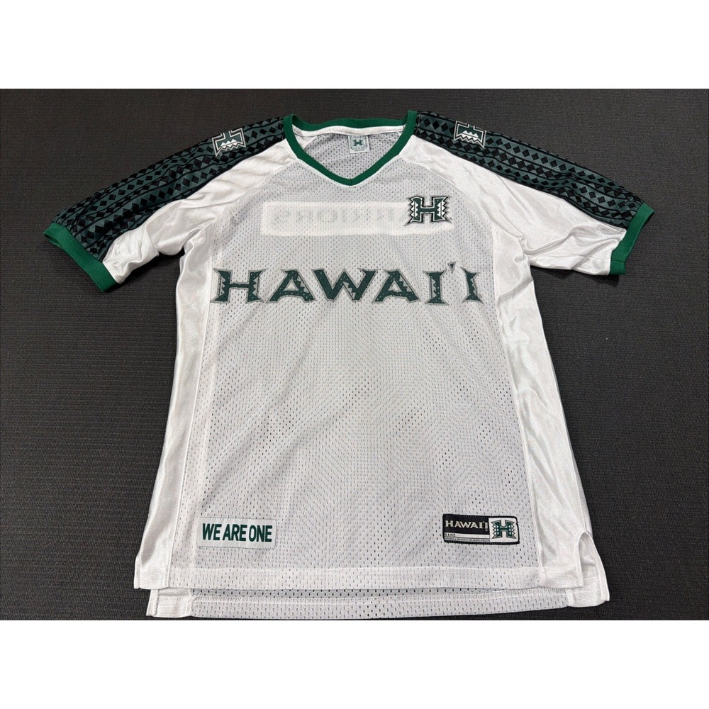 Vintage Hawaii Rainbow Warriors Jersey Mens Medium Football Blank White Green‎